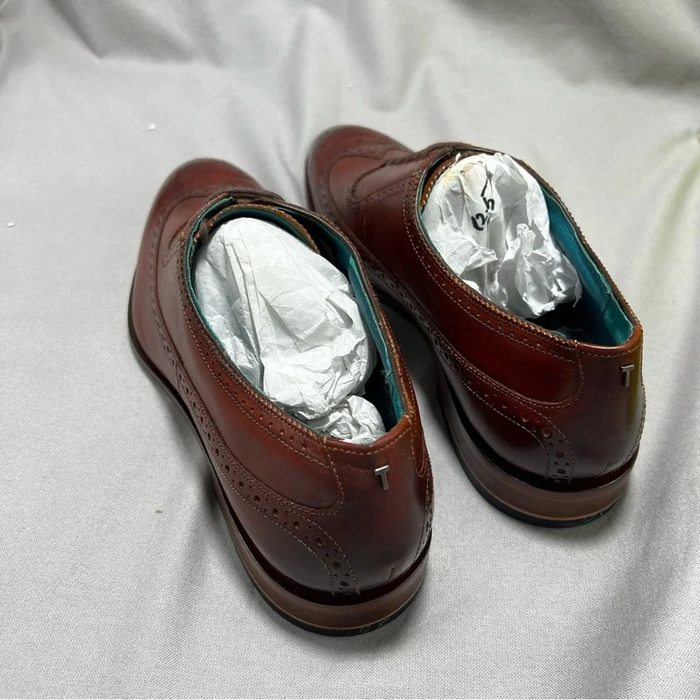 Ted Baker Asonce Leather Longwing Broque Brown Leather Oxford Dress Shoes 13.5